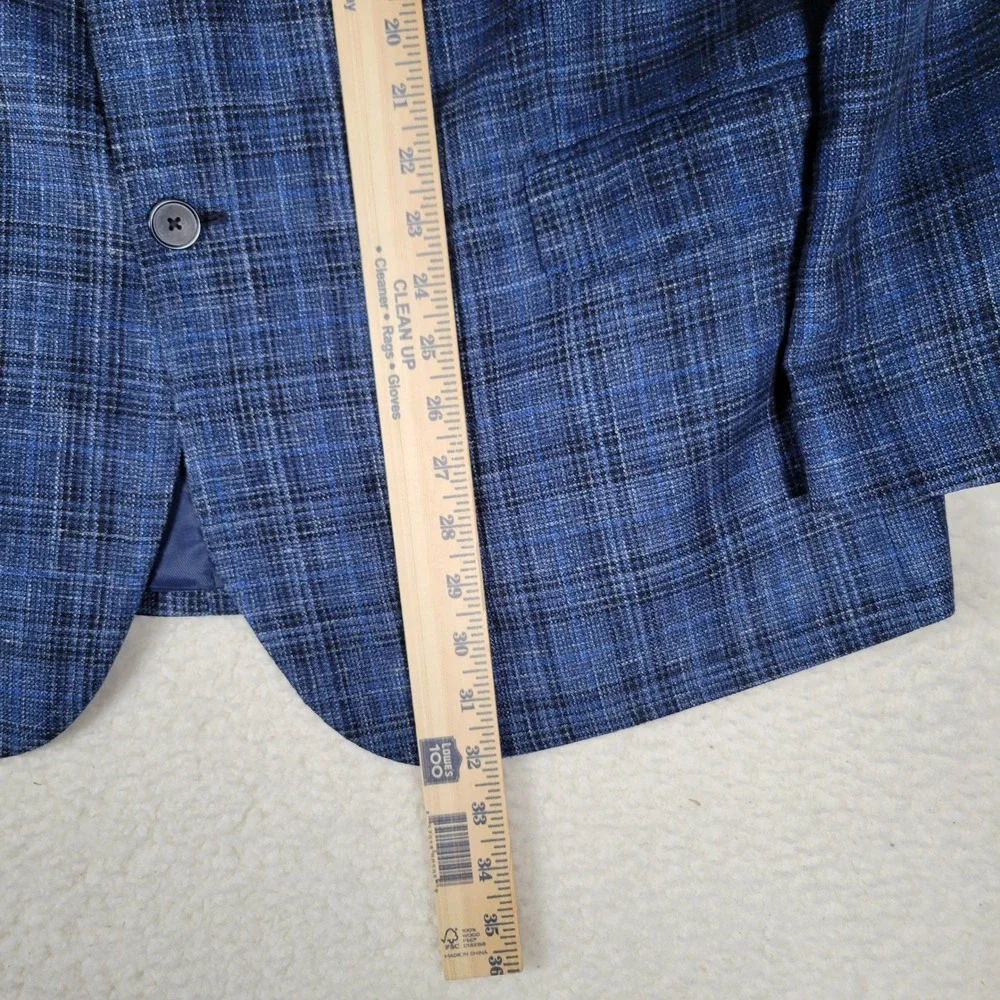 Joseph Abboud Sport Coat Mens 48R Blue Plaid Wool Silk Linen E. Thomas Blazer